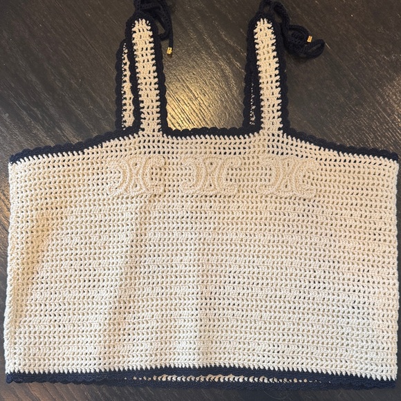 Celine Crochet Knit Top in Cream and Black - Picture 1 of 6
